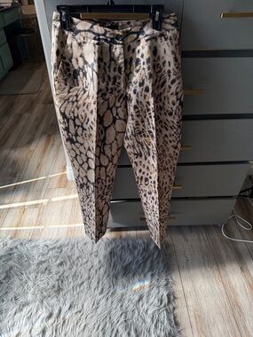 Adolfo Dominguez Beige and Black Animal Print Tapered Pants